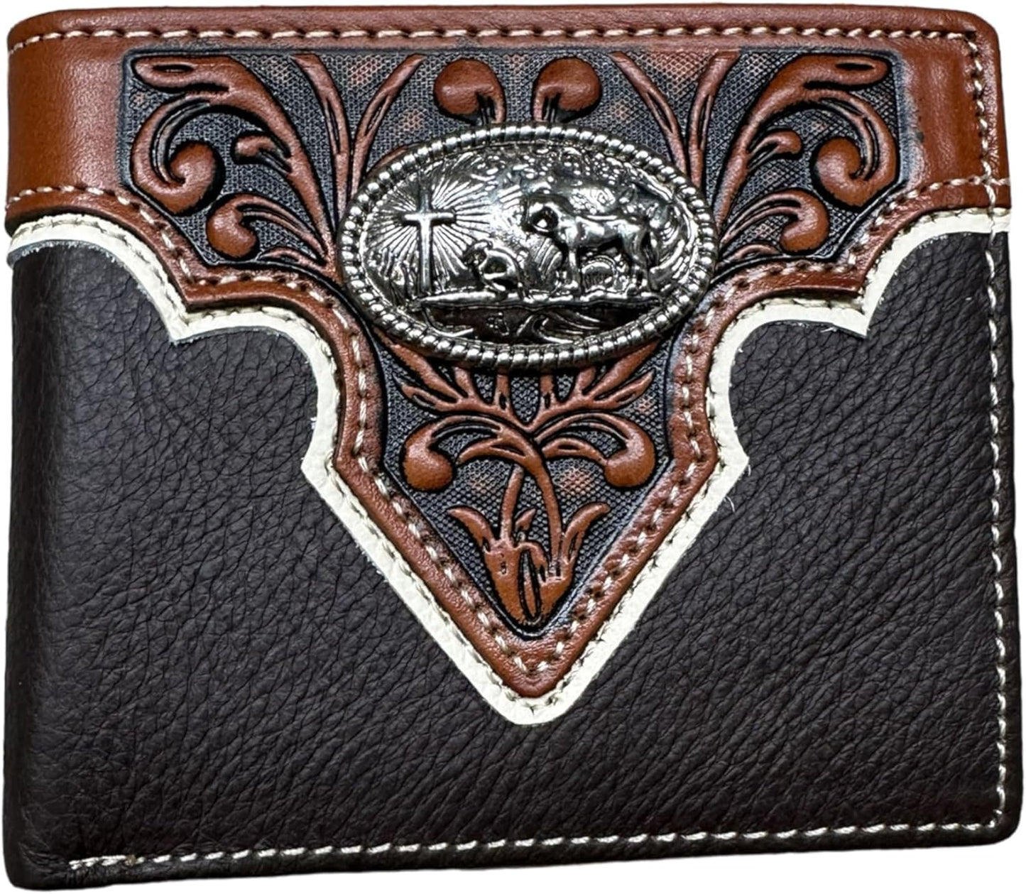 Mens Leather Wallet Cowboy Praying Leather Bi Fold