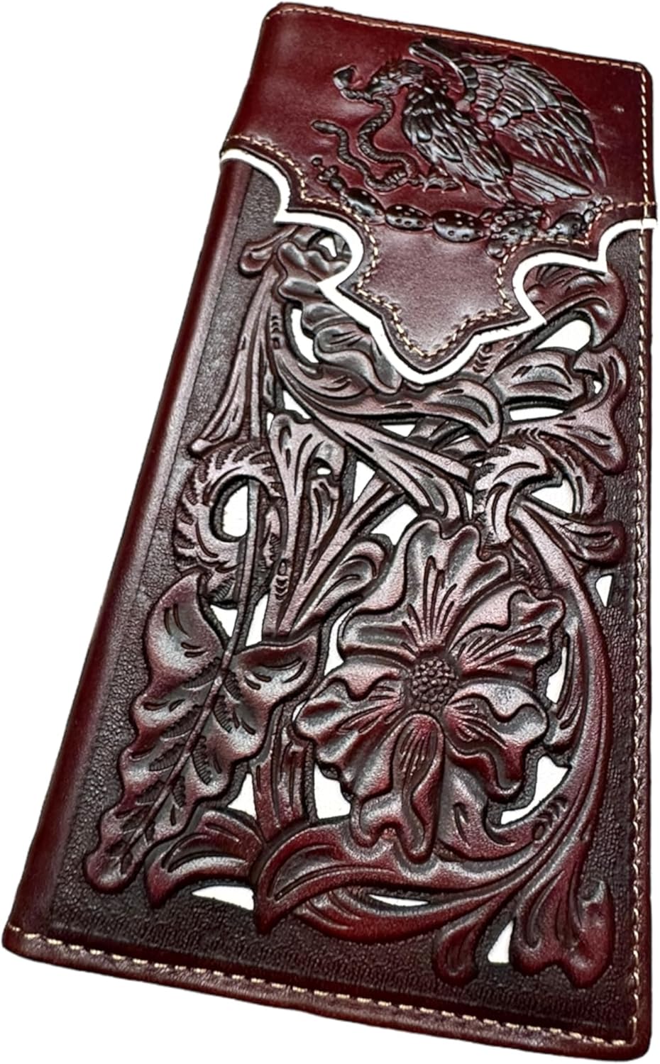 Floral Coat Of Arms Of Mexico Western Leather Long Wallet