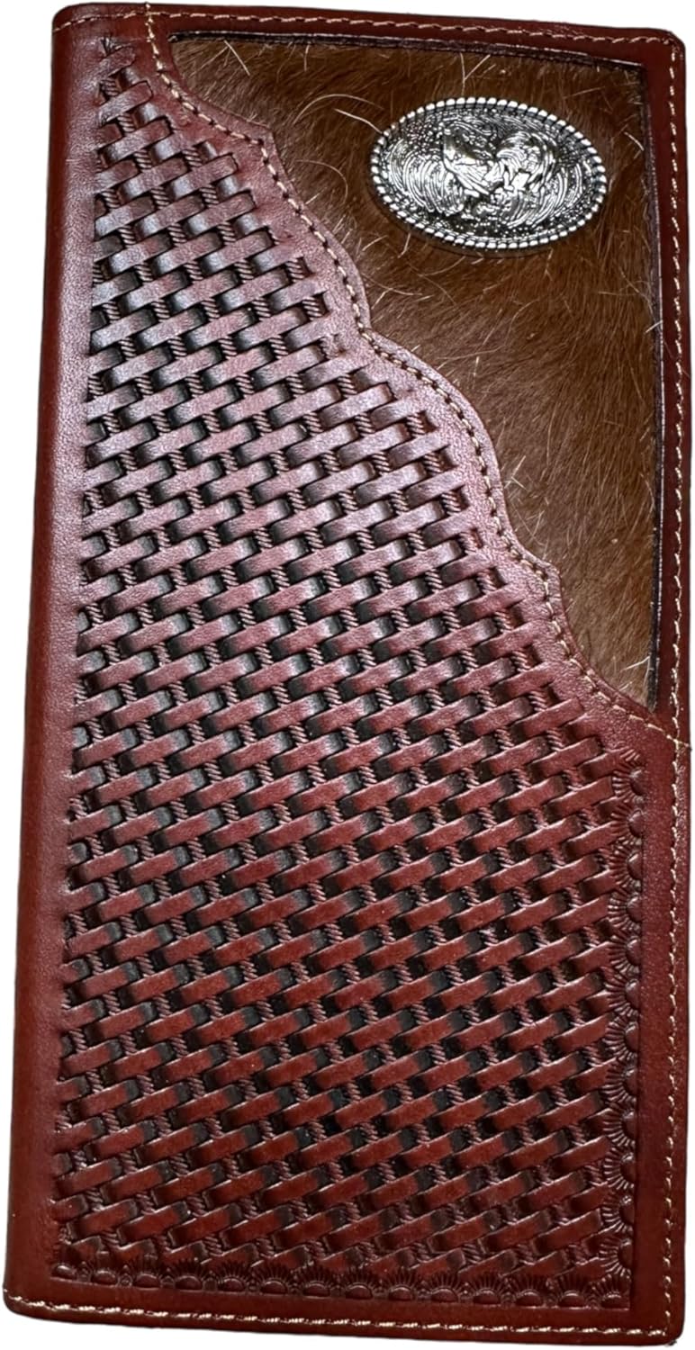 Rooster Concho Long Wallet W Cowhair Basketweave