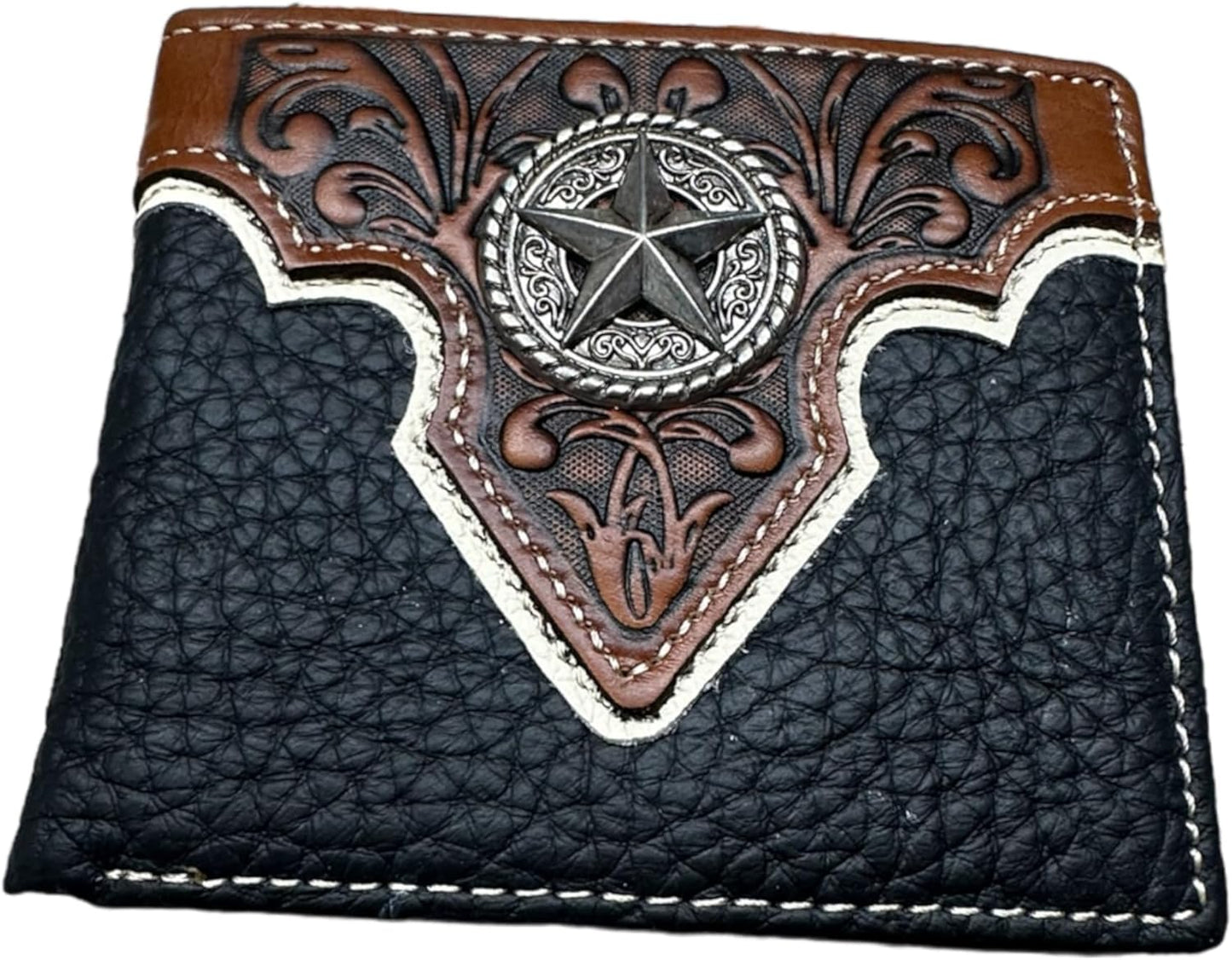 Mens Leather Wallet Lonestar Concho Floral Bi Fold