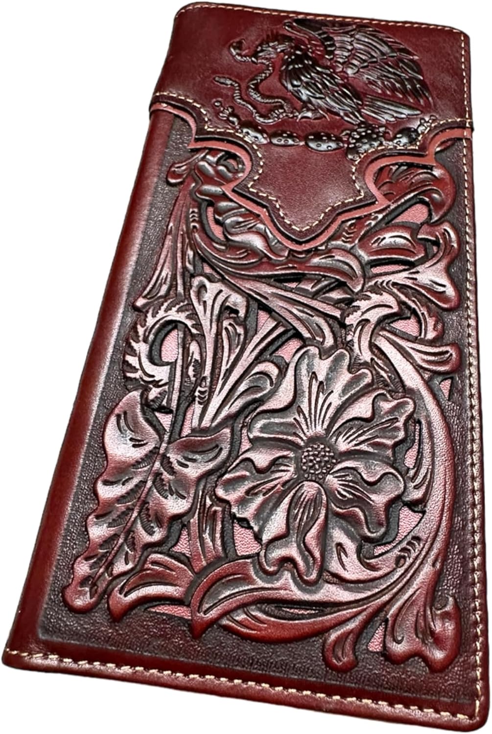 Floral Coat Of Arms Of Mexico Western Leather Long Wallet