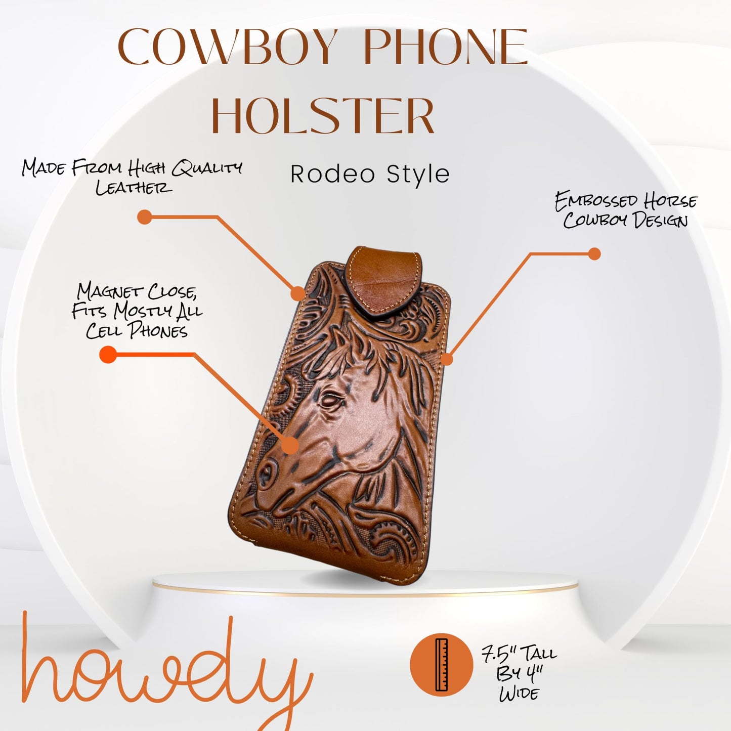 Western Stakes Western Leather Phone Belt Holster Tooled Horse