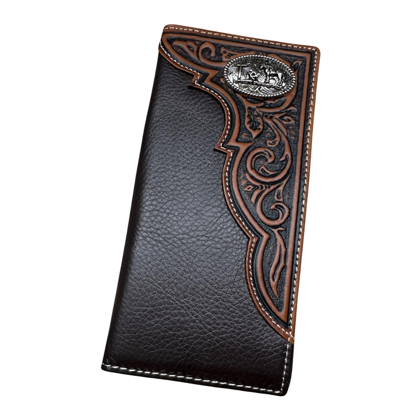 Leather Long Wallet Floral Embossed Tooled Cowboy Praying At Cross Concho