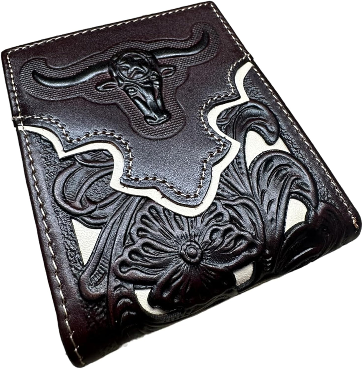 Floral Leather Longhorn Embossed Wallet