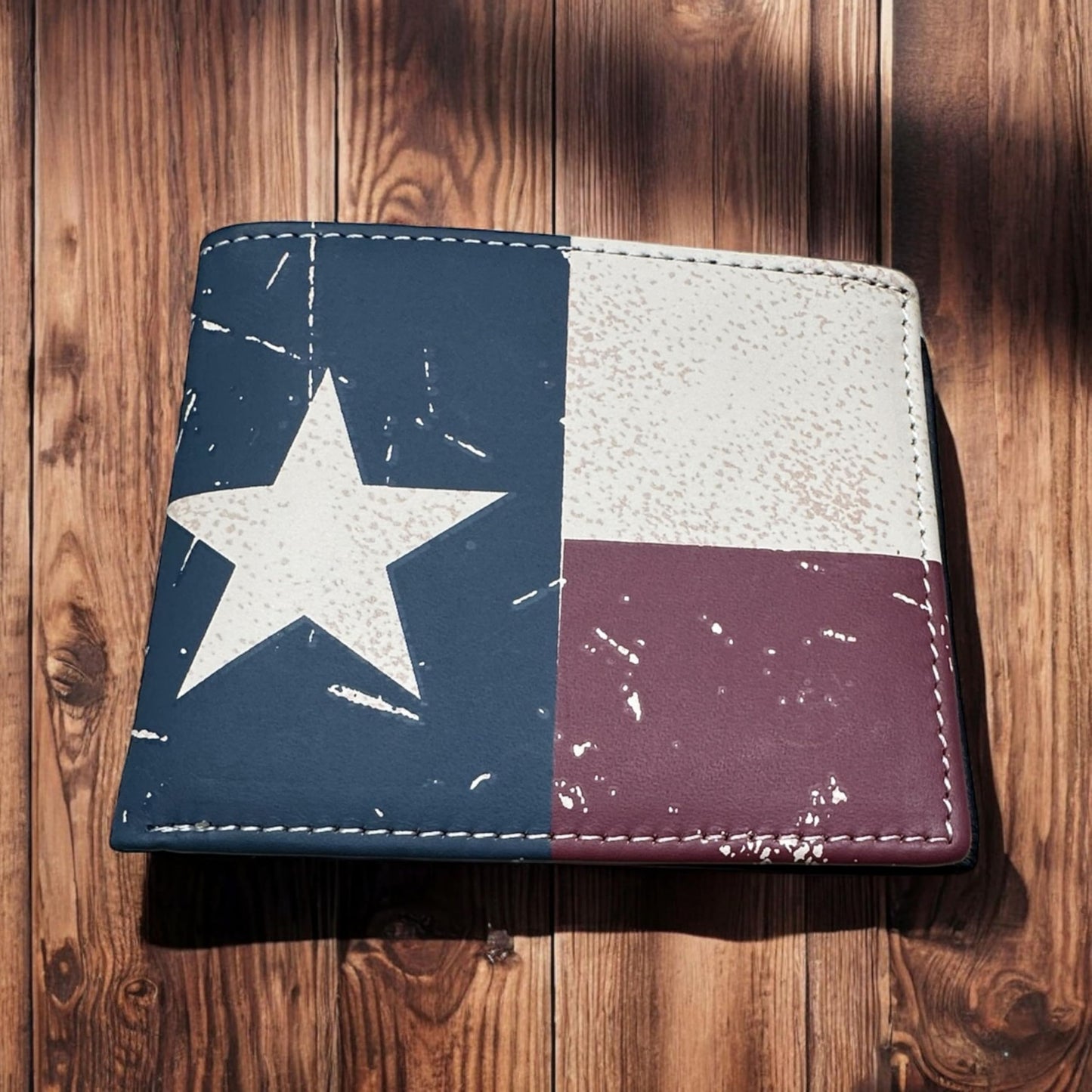 Western Stakes Mens Texas Flag Leather Wallet Leather Rustic Flag Classic Pattern Embossed Bifold Style Cowboy Hand Crafted Bi Fold High End Mens Wallets Leather Gifts For Men