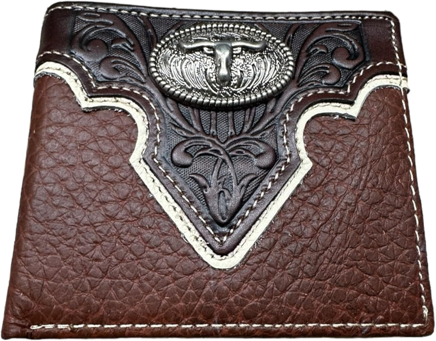 Mens Leather Wallet Horseshoe Longhorn Bi Fold