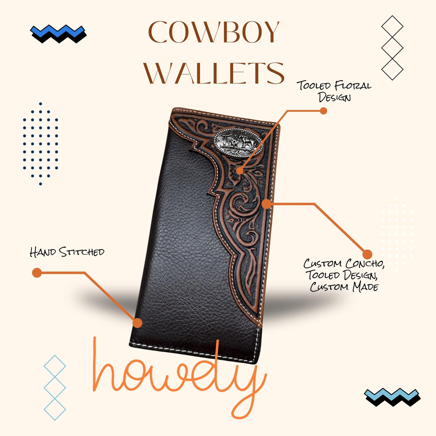 Leather Long Wallet Floral Embossed Tooled Cowboy Praying At Cross Concho