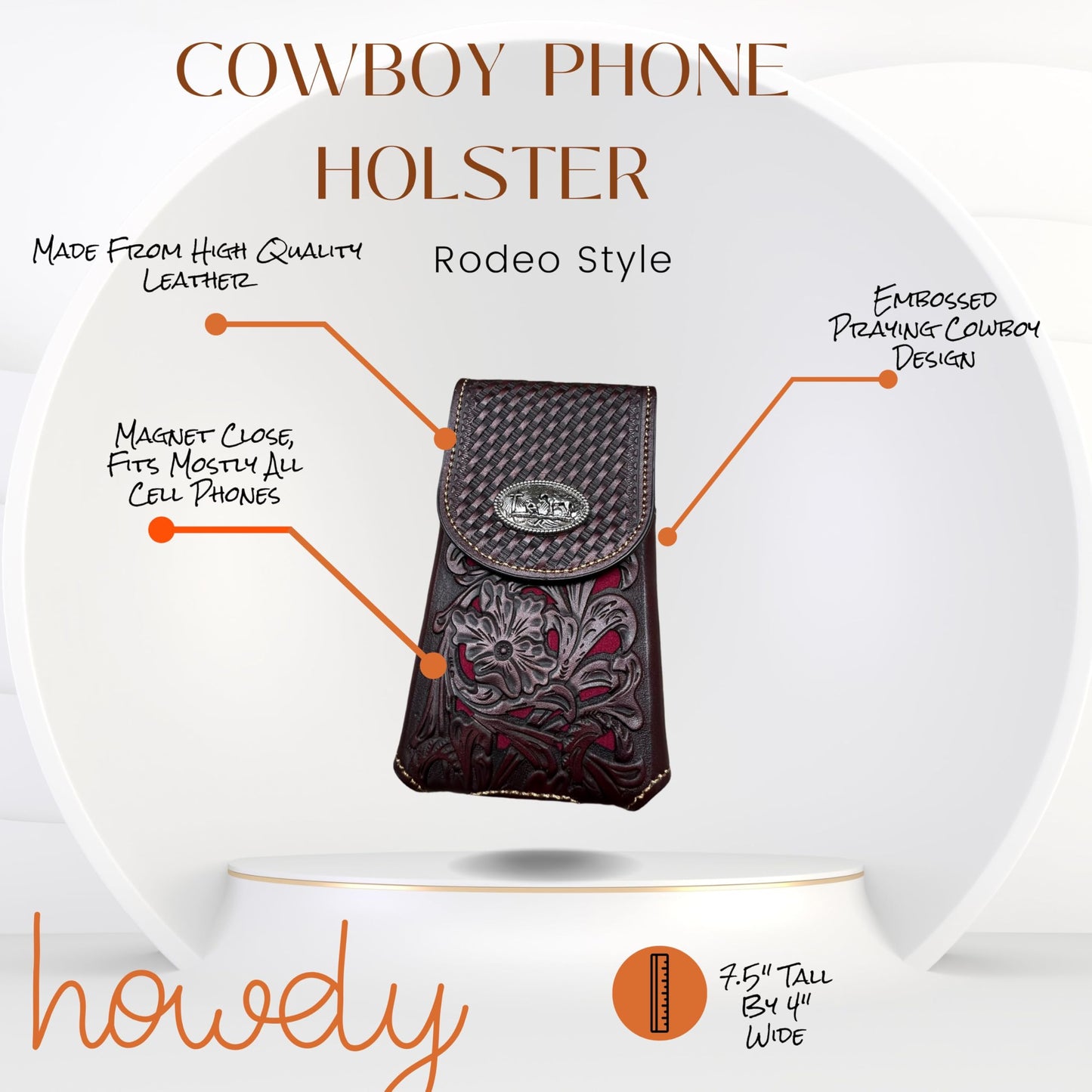 Western Stakes Western Leather Phone Belt Holster Cell Phone Case Floral Tooled Cowboy Pouch Universal