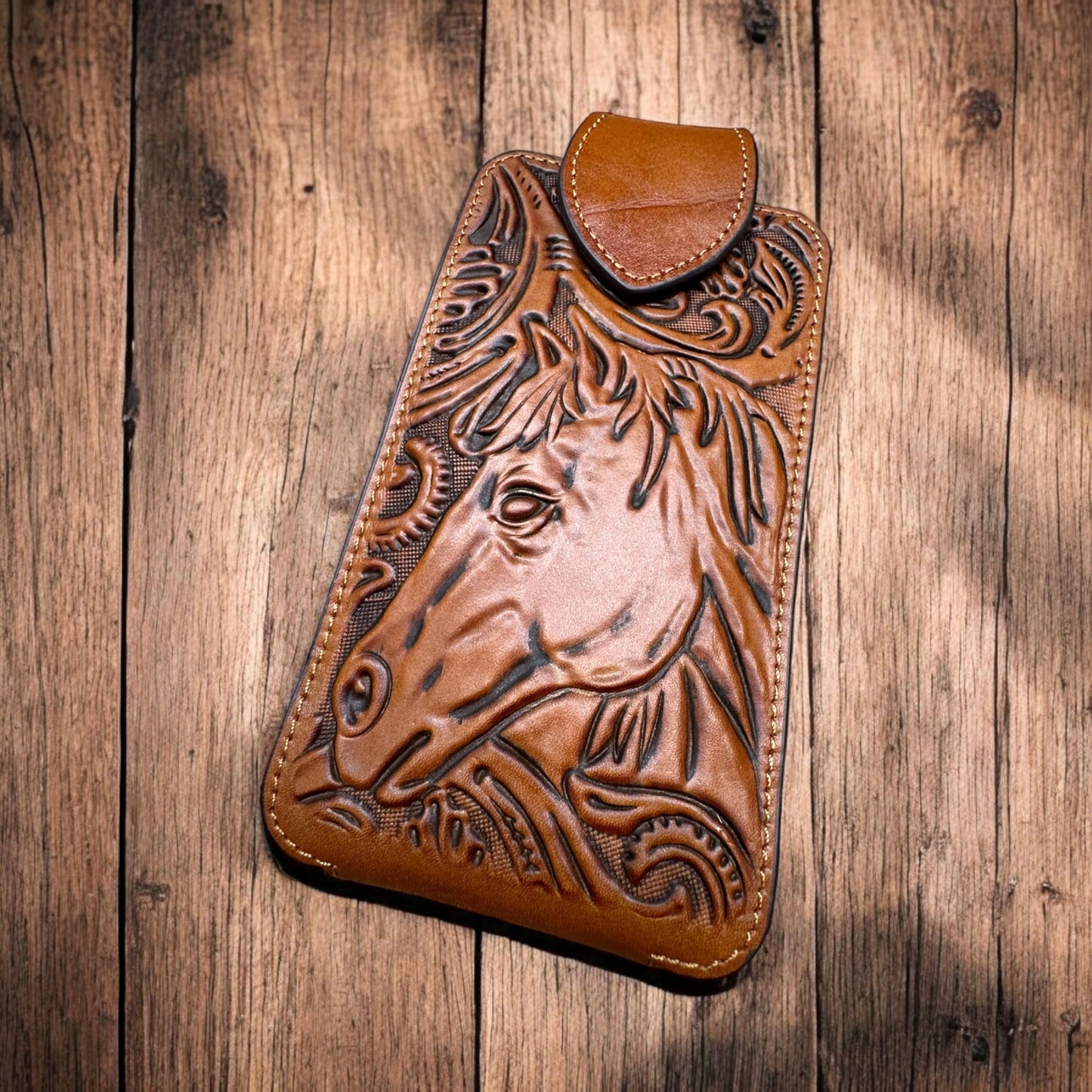 Western Stakes Western Leather Phone Belt Holster Tooled Horse