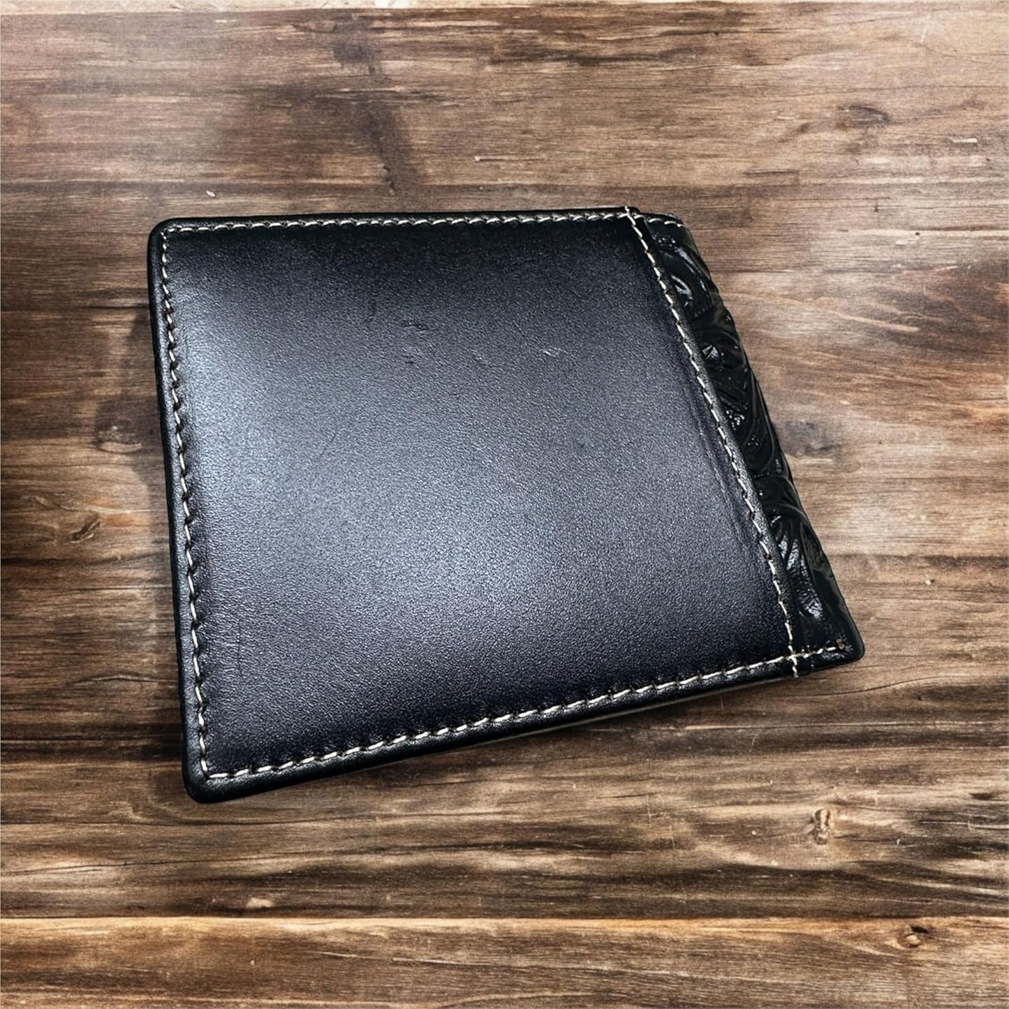 Floral Leather Cowboy Praying At Cross Wallet