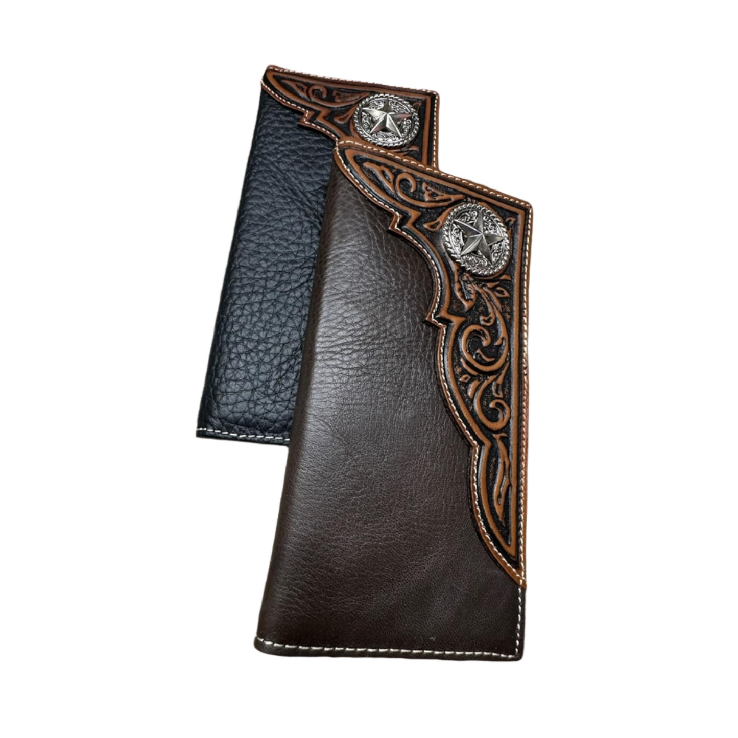 Floral Tooled Long Wallet Star Concho