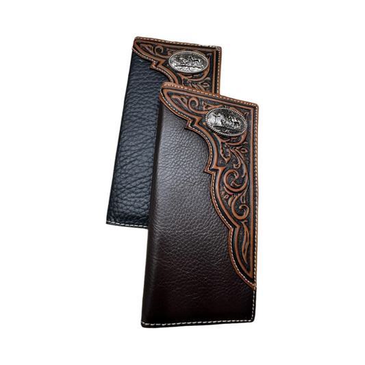 Leather Long Wallet Floral Embossed Tooled Cowboy Praying At Cross Concho