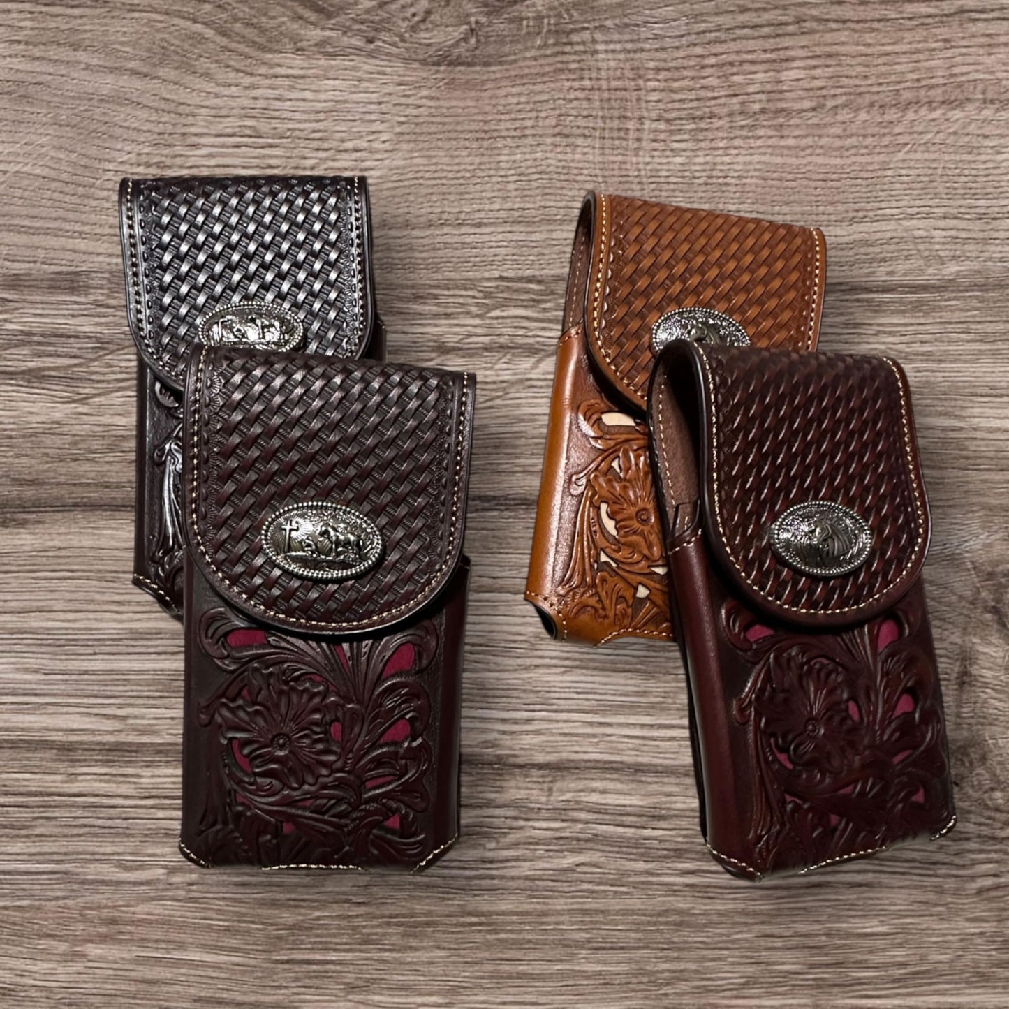 Western Stakes Western Leather Phone Belt Holster Cell Phone Case Floral Tooled Cowboy Pouch Universal