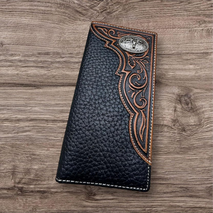 Mens Tooled Long Wallet Longhorn Concho