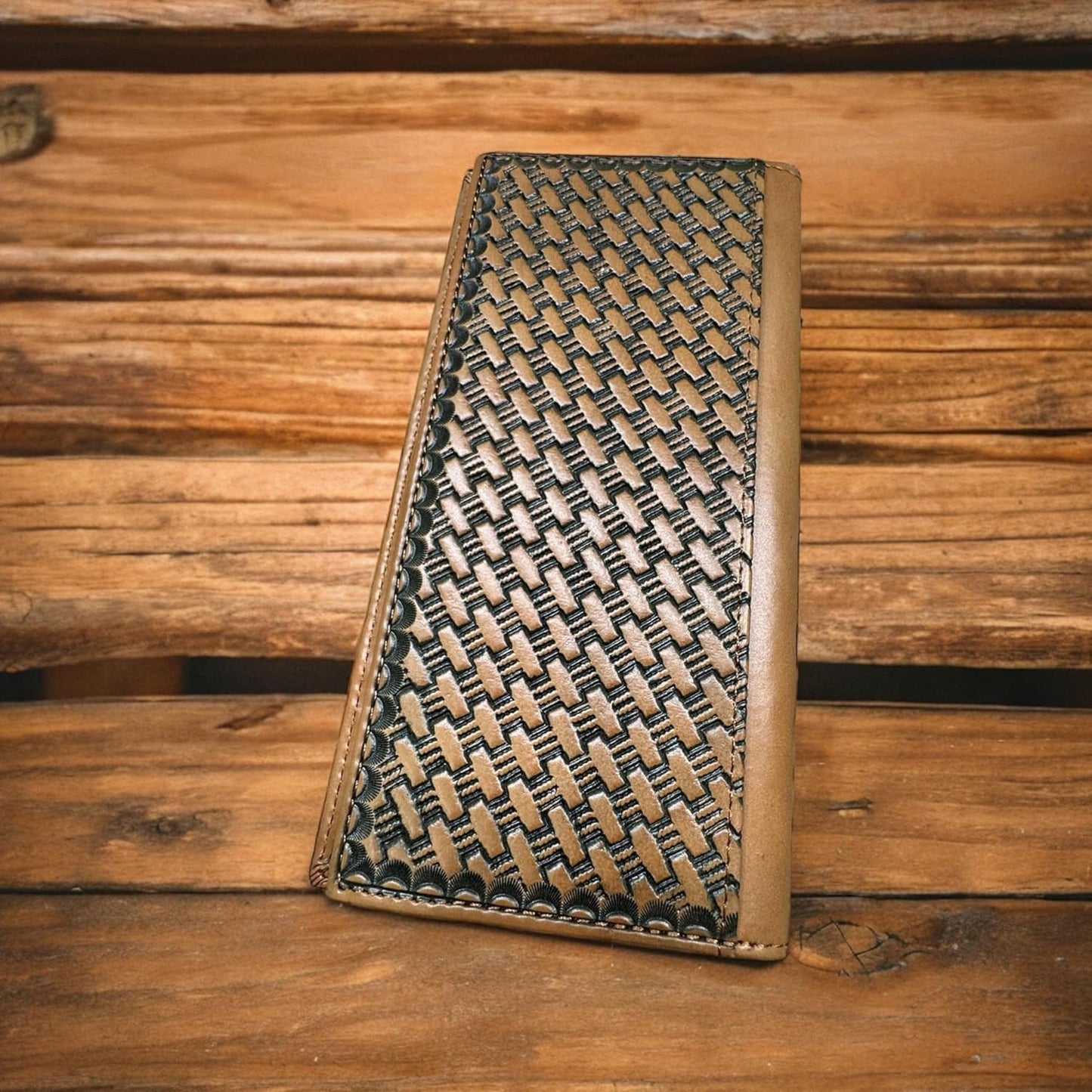 Floral Embossed Tooled Leather Long Wallet