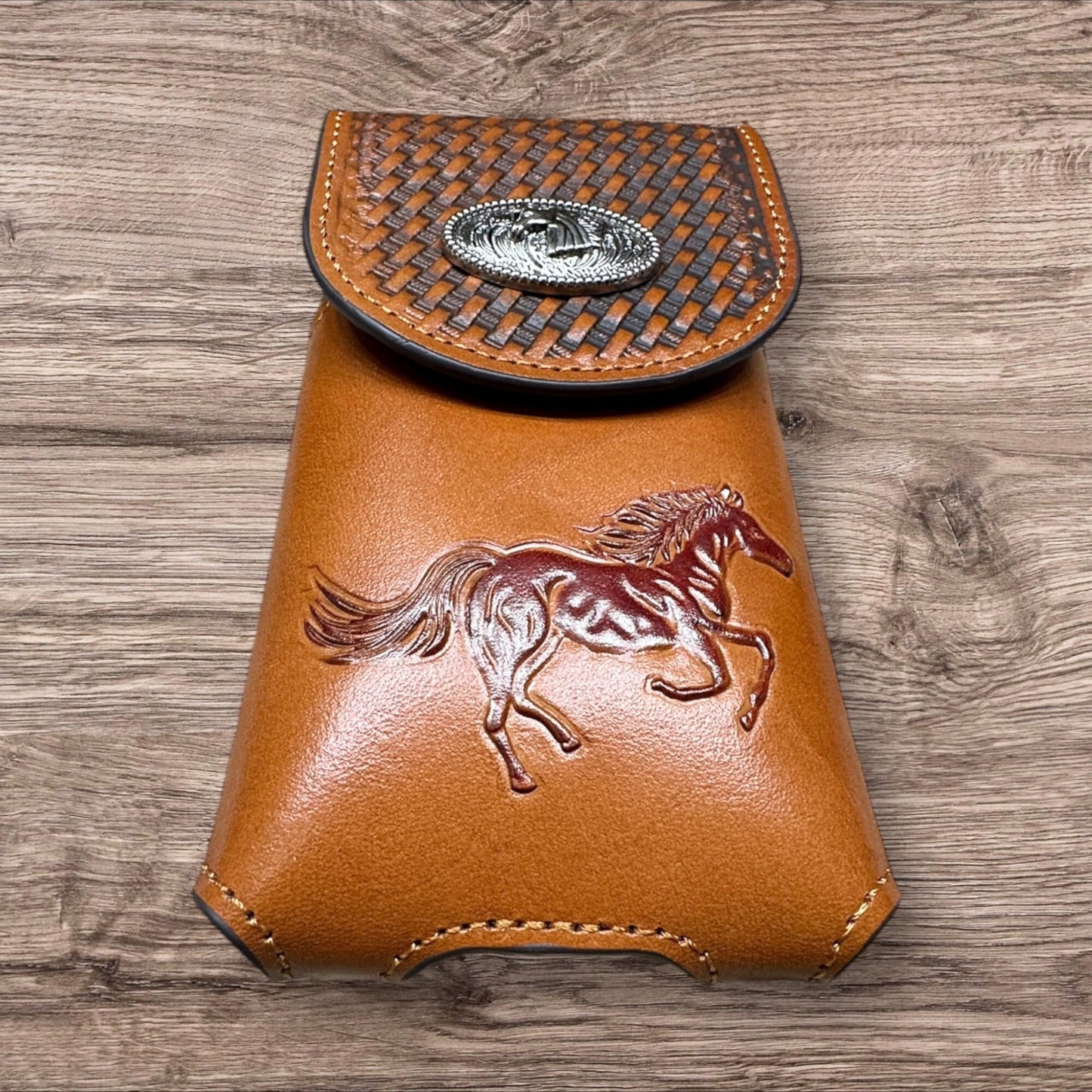 Western Stakes Western Leather Phone Belt Holster Stallion