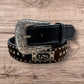 Leather Cowboy Belts For Men Cowboy Praying at Cross Concho Cow Hair