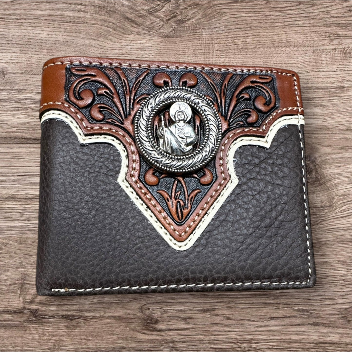 Western Stakes Leather Bi Fold Wallet Cowboy Saint Jude Concho