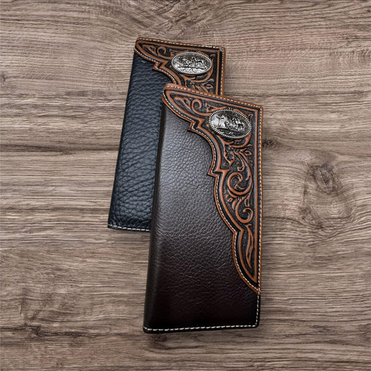 Leather Long Wallet Floral Embossed Tooled Cowboy Praying At Cross Concho