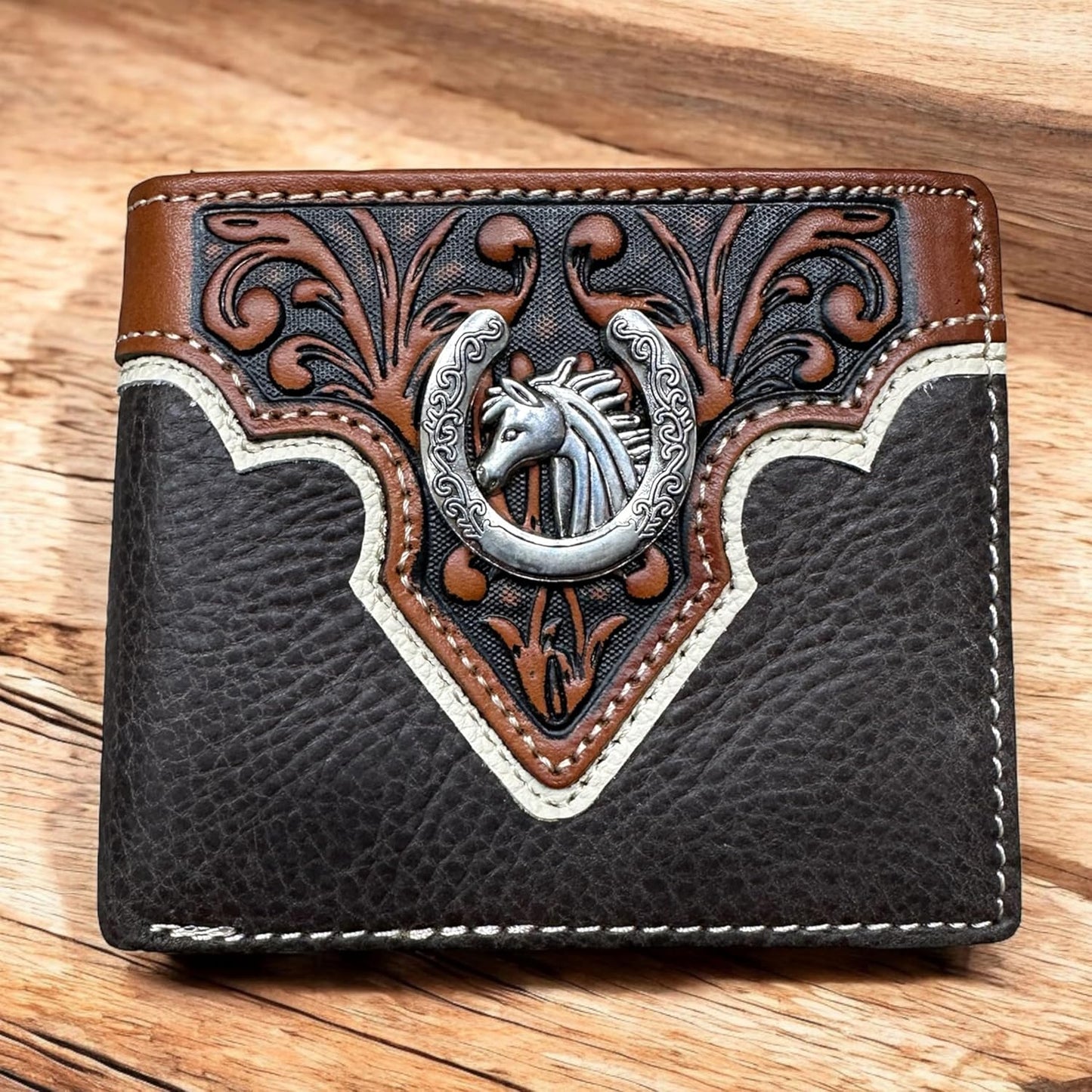 Mens Leather Wallet Horse & Horseshoe Leather Bi Fold