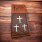 Leather Long Wallet Cow Hair Tri Cross Cowboy Praying At Cross