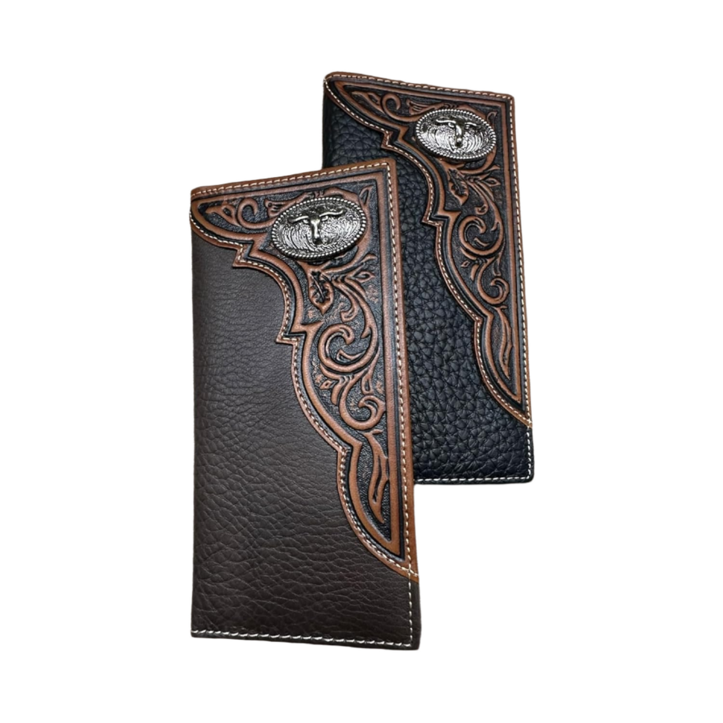 Mens Tooled Long Wallet Longhorn Concho