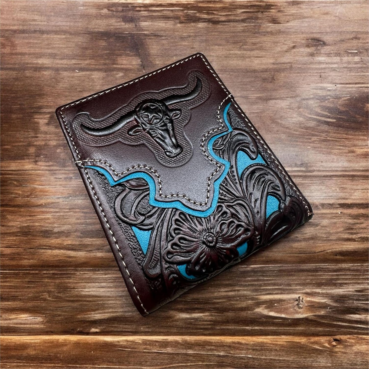 Floral Leather Longhorn Embossed Wallet