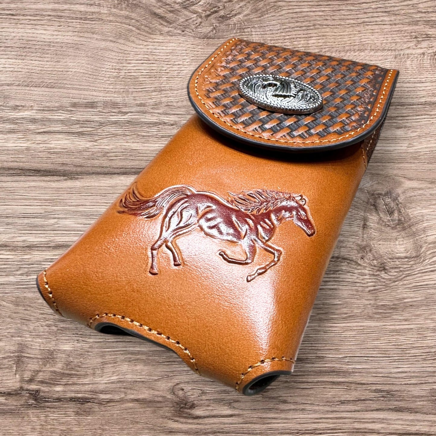 Western Stakes Western Leather Phone Belt Holster Stallion