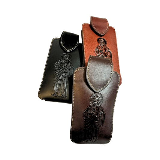 Western Stakes Leather Phone Belt Holster Embossed Saint Jude Apostle