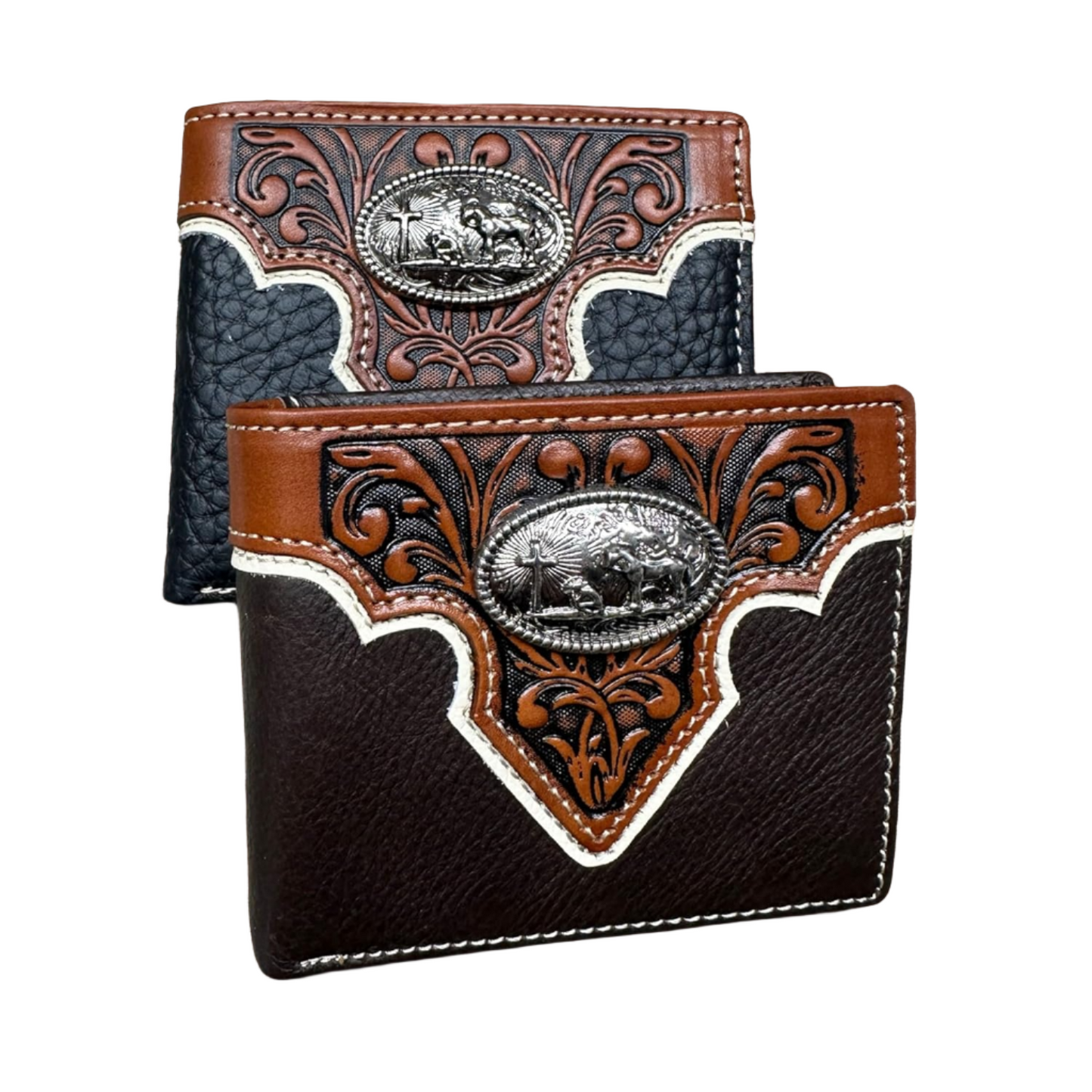 Mens Leather Wallet Cowboy Praying Leather Bi Fold