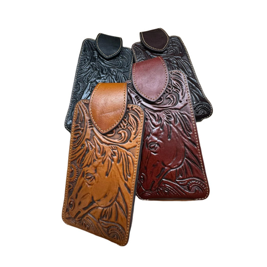 Western Stakes Western Leather Phone Belt Holster Tooled Horse