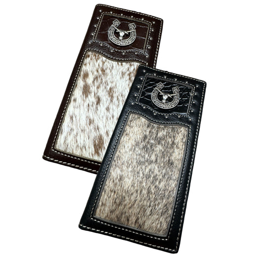 Rodeo Long Wallet With Cowhair & Longhorn Horseshoe Concho