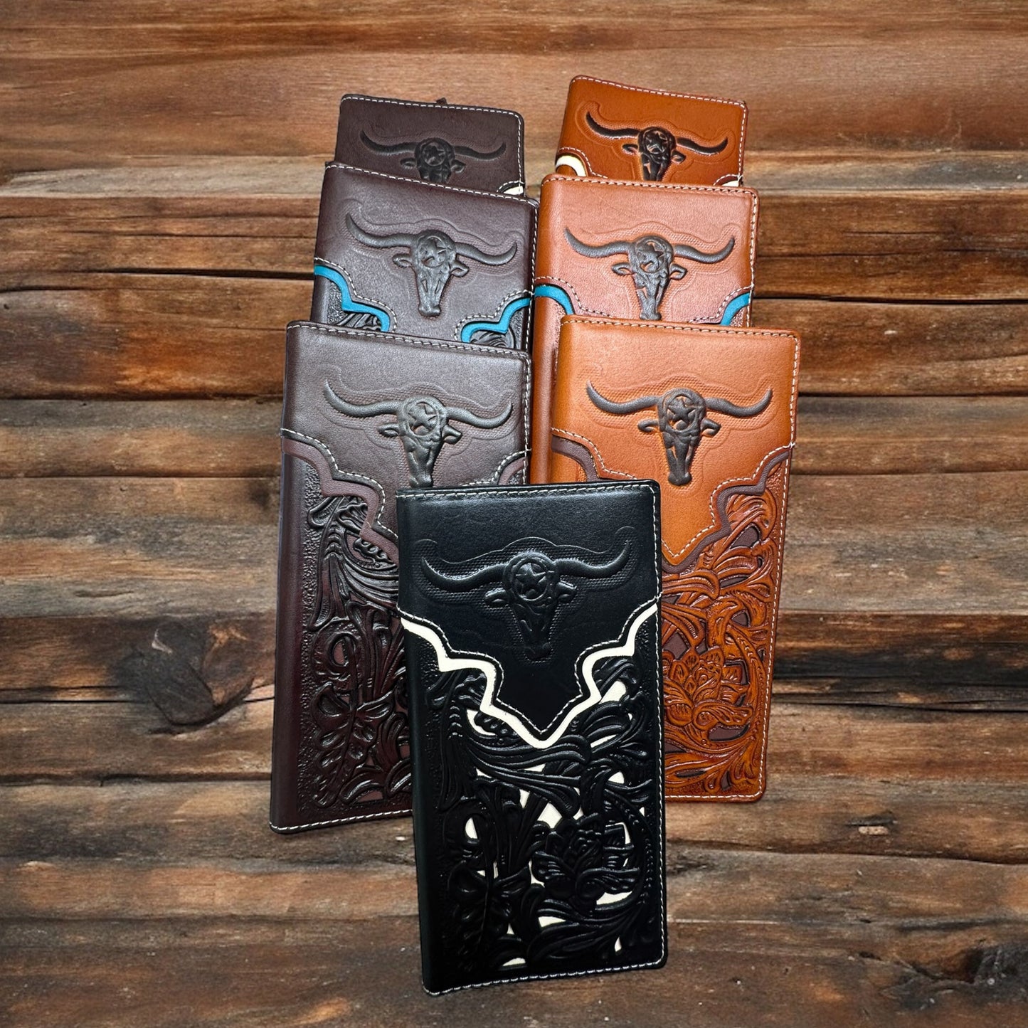 Floral Long Wallet Embossed Longhorn Floral Accent