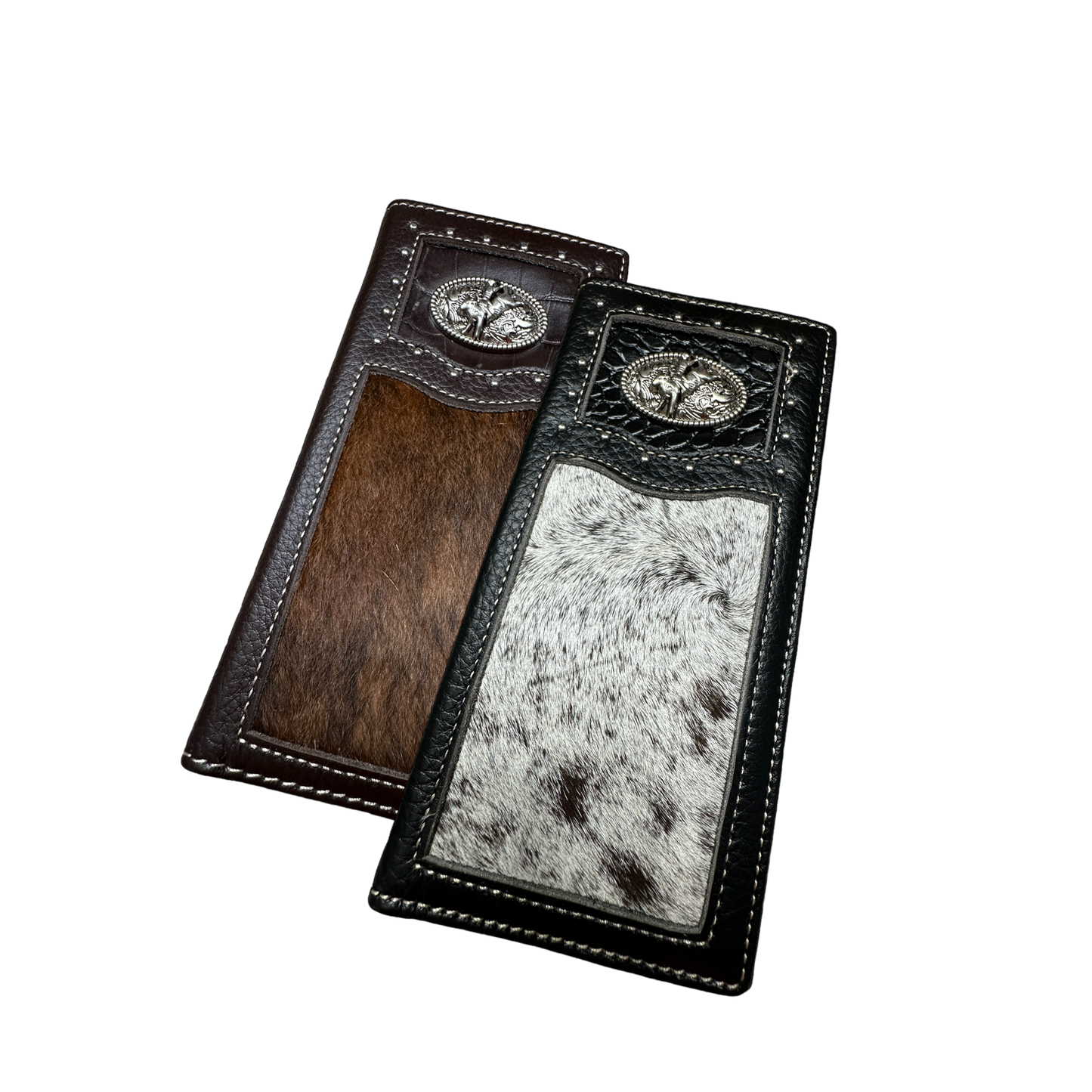 Rodeo Long Wallet With Cowhair & Bull Rider Concho