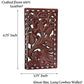 A rectangular brown men's Western wallet made of genuine leather with an intricate floral tooled design is shown. Text around it states "Crafted From 100% Genuine Leather!" at the top, with dimensions of 6.75 inches tall and 3.75 inches wide, and "Urbalabs Nutrition Western Cowboy Leather Long Wallets for Men Checkbook Tooled Wallet Floral Bifold - Great Size, Long Cowboy Wallet!" at the bottom.